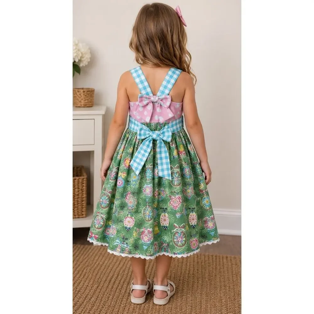 Handmade Girls Dress Jumper Sz 3-4 Pink Polka Dot Bodice Christmas Theme Skirt